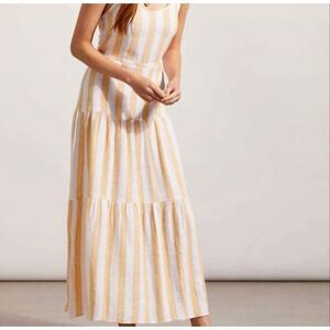 Tribal Jean Yellow/White Linen Maxi Dress Petite Small